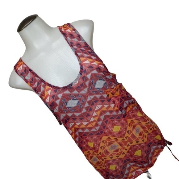 Fun & Flirt Top Women Medium Sheer Tank Geometric Sleeveless Pull Tie Waist M - Picture 1 of 7